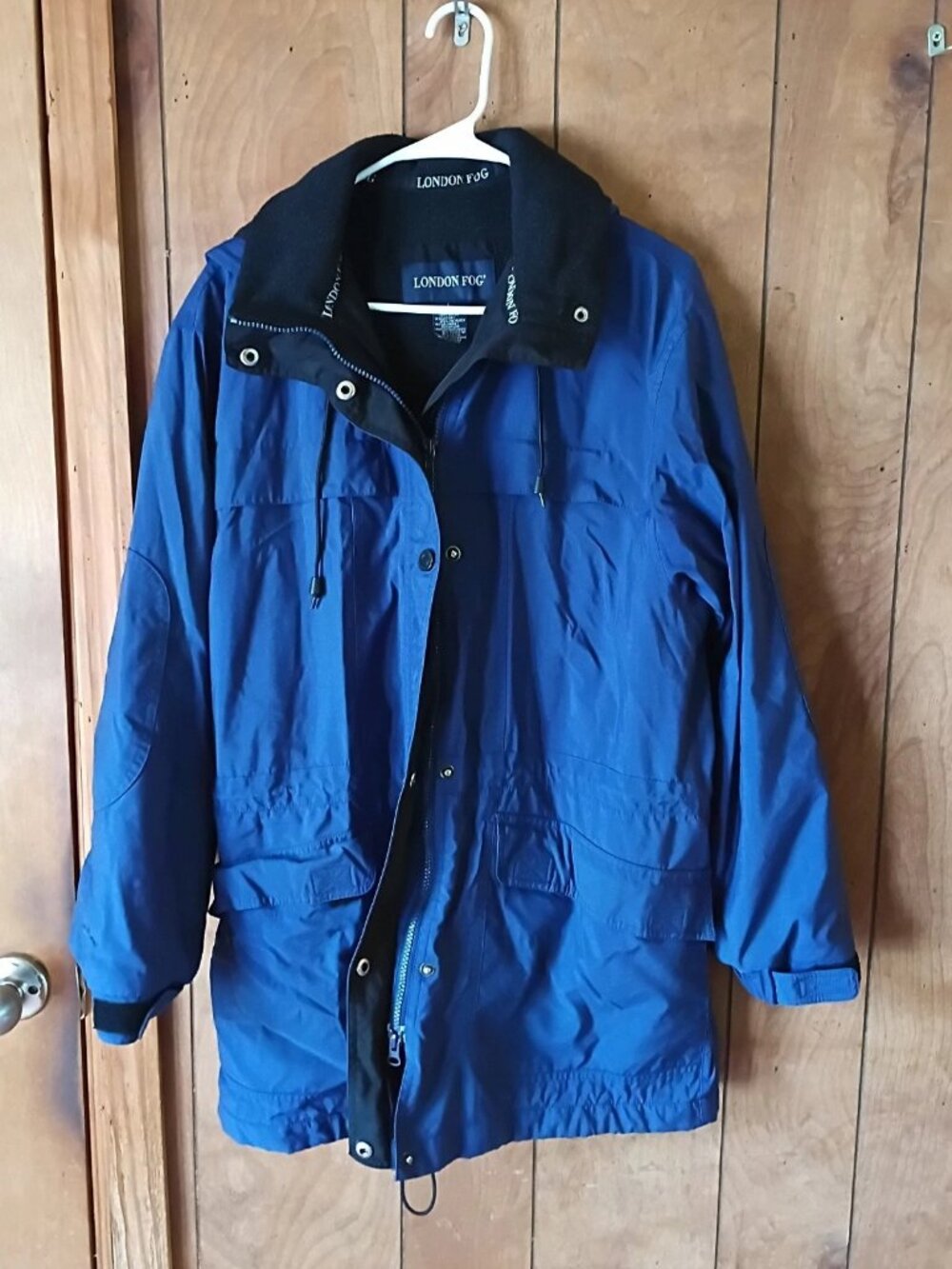London Fog Men's Blue Hooded Nylon Jacket Coat Size L Zip Snap Winter Parka